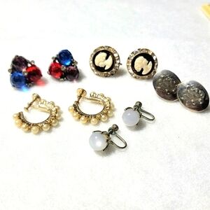 5 pairs vintage screw back clip earrings